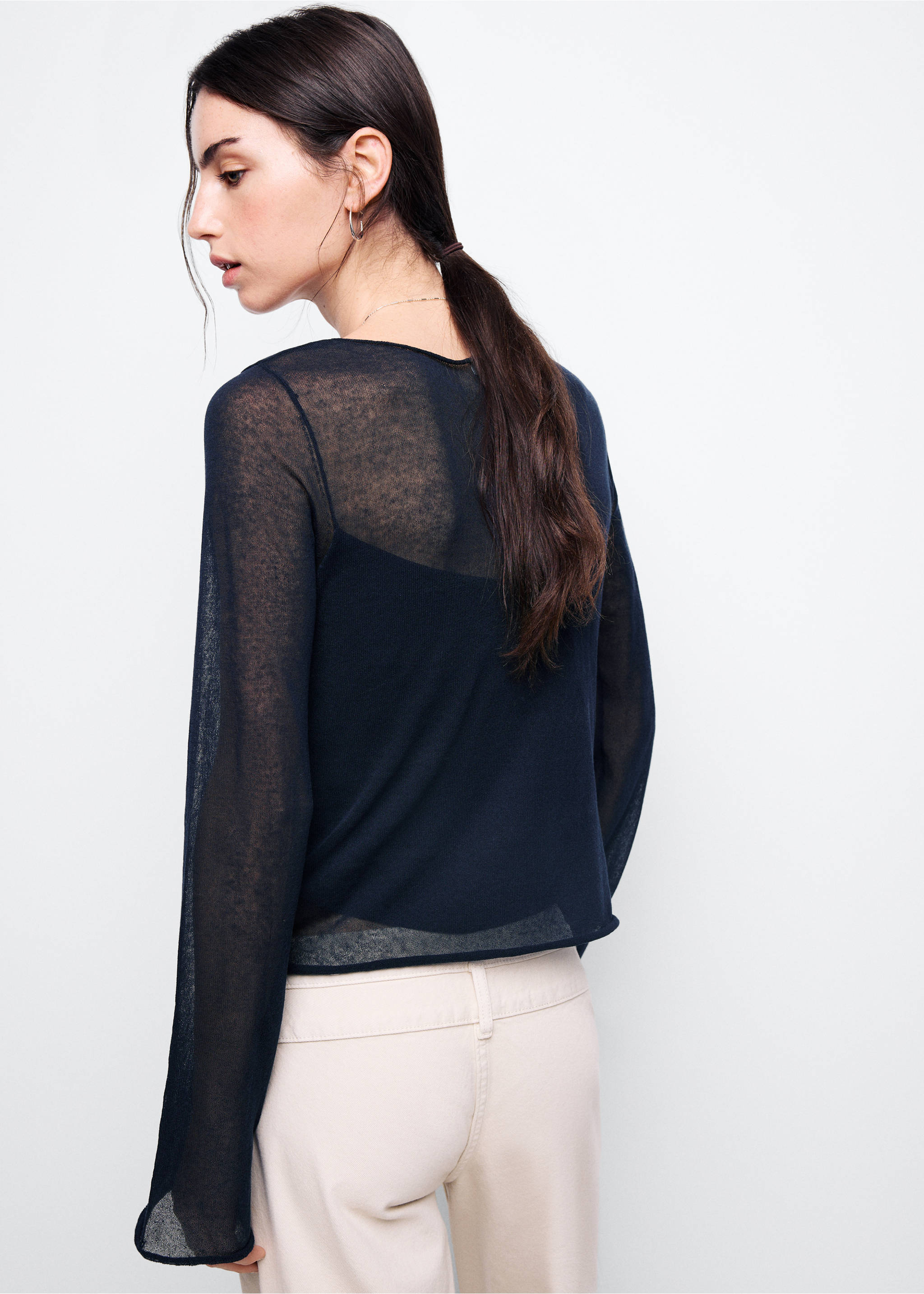 Semi-transparent cotton jumper - Reverse of the article, Navy. Ref: 37013297-00.