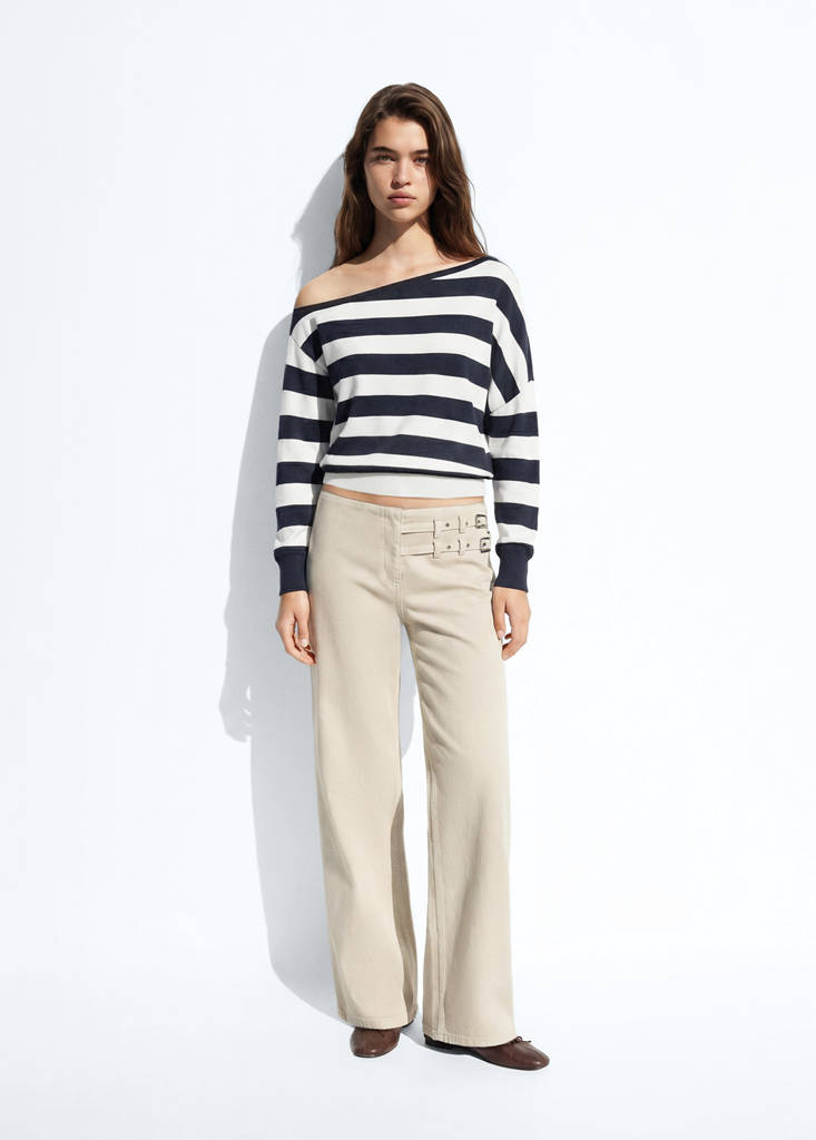 Sweter z asymetrycznym dekoltem w paski granatowy - Teen - XS - MANGO TEEN