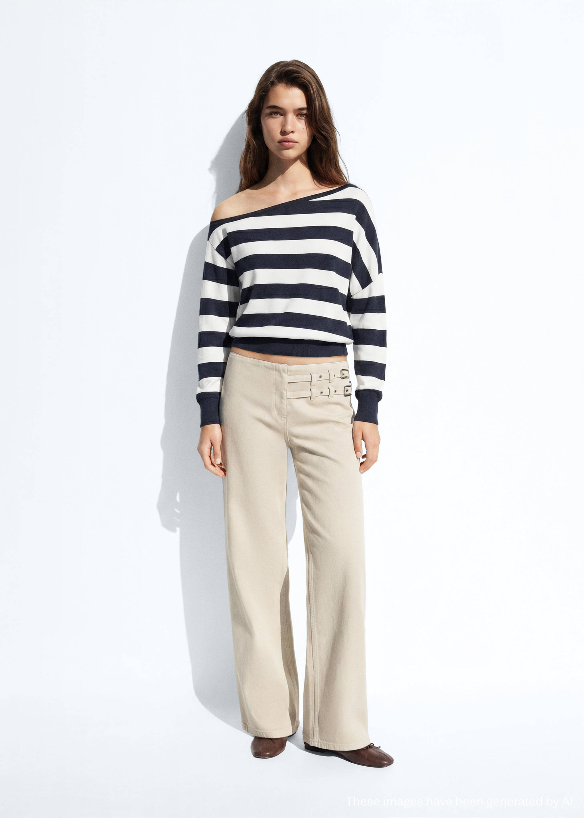 Asymmetric neckline striped jersey - General plane, Navy. Ref: 37013298-00.