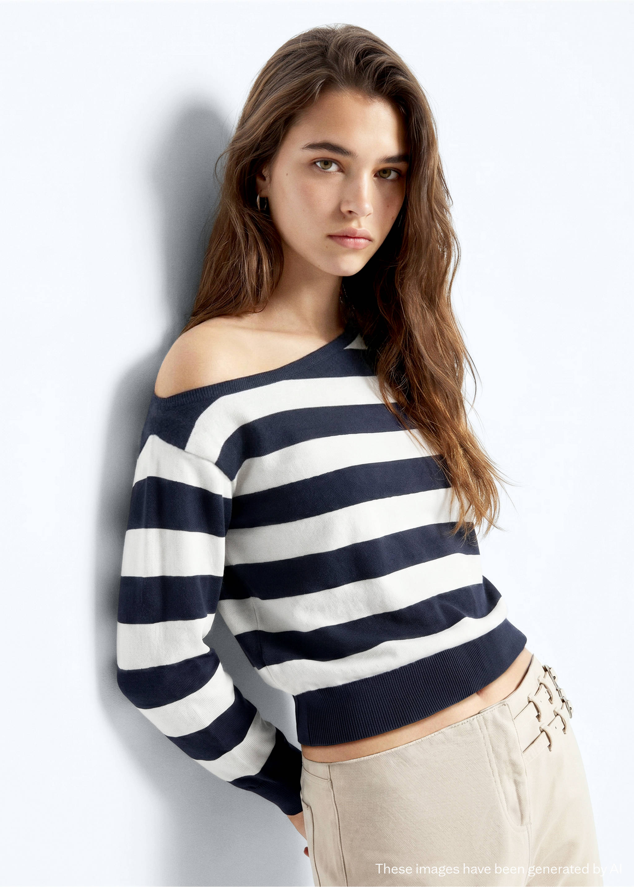 Asymmetric neckline striped jersey - Medium plane, Navy. Ref: 37013298-00.