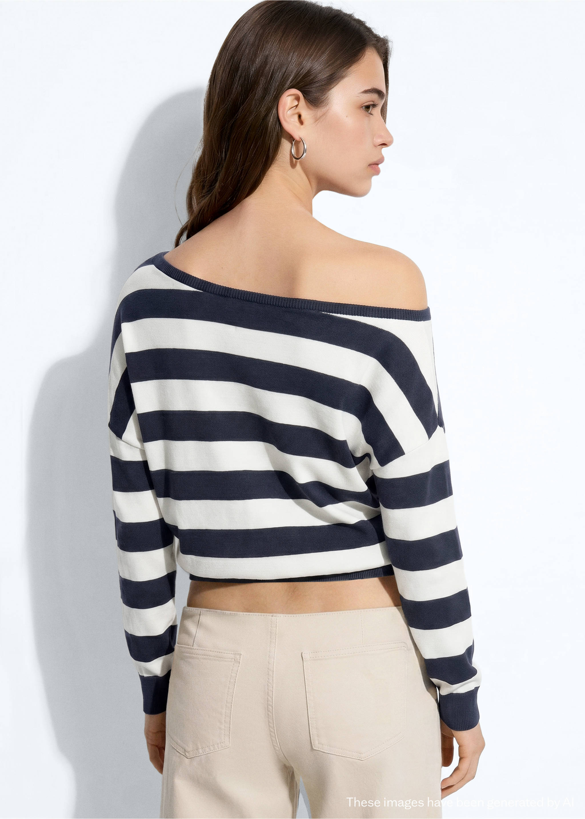 Asymmetric neckline striped jersey - Reverse of the article, Navy. Ref: 37013298-00.