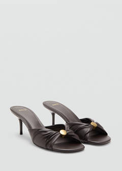 Wrinkled effect beaded heeled sandal — Chocolate 2