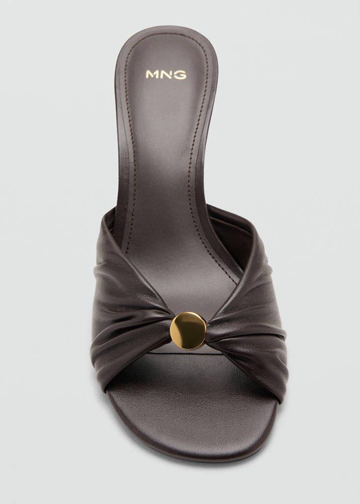Wrinkled effect beaded heeled sandal — Chocolate
