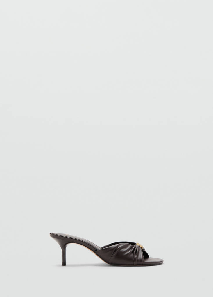 Wrinkled effect beaded heeled sandal — Chocolate