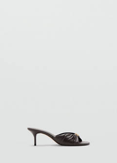 Wrinkled effect beaded heeled sandal — Chocolate 1