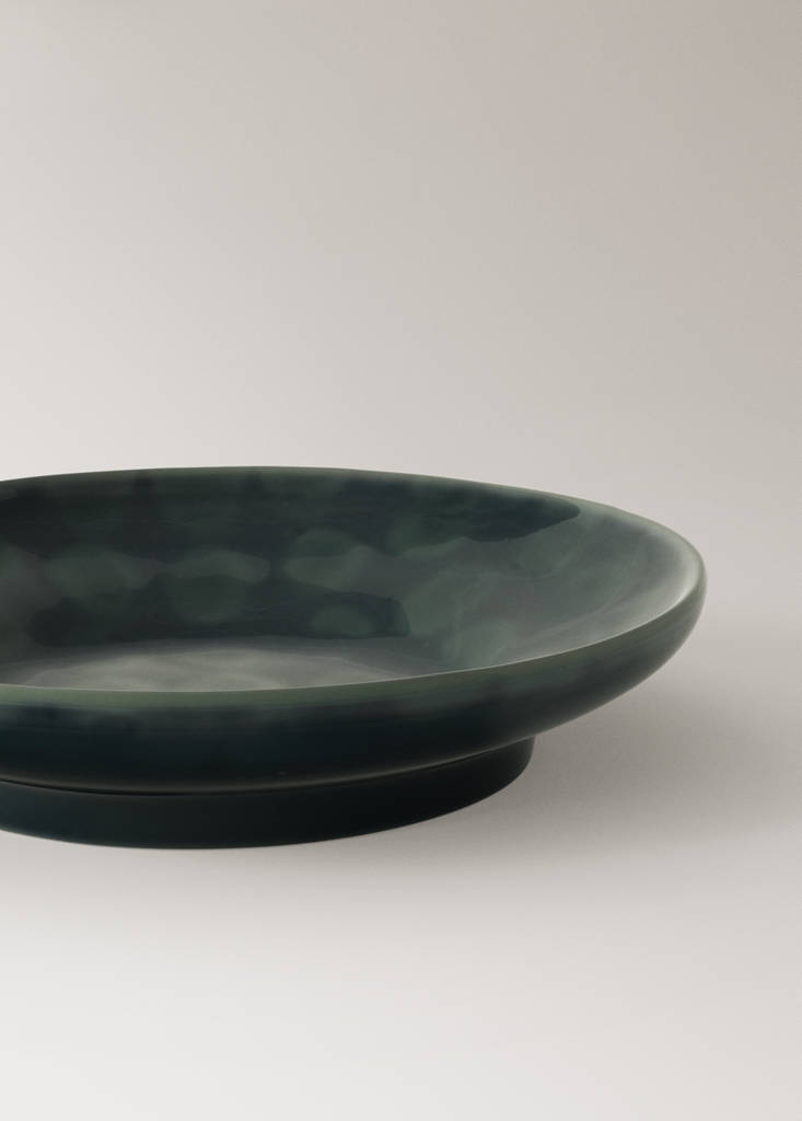 Stoneware deep bowl with circles — Petrol Blue