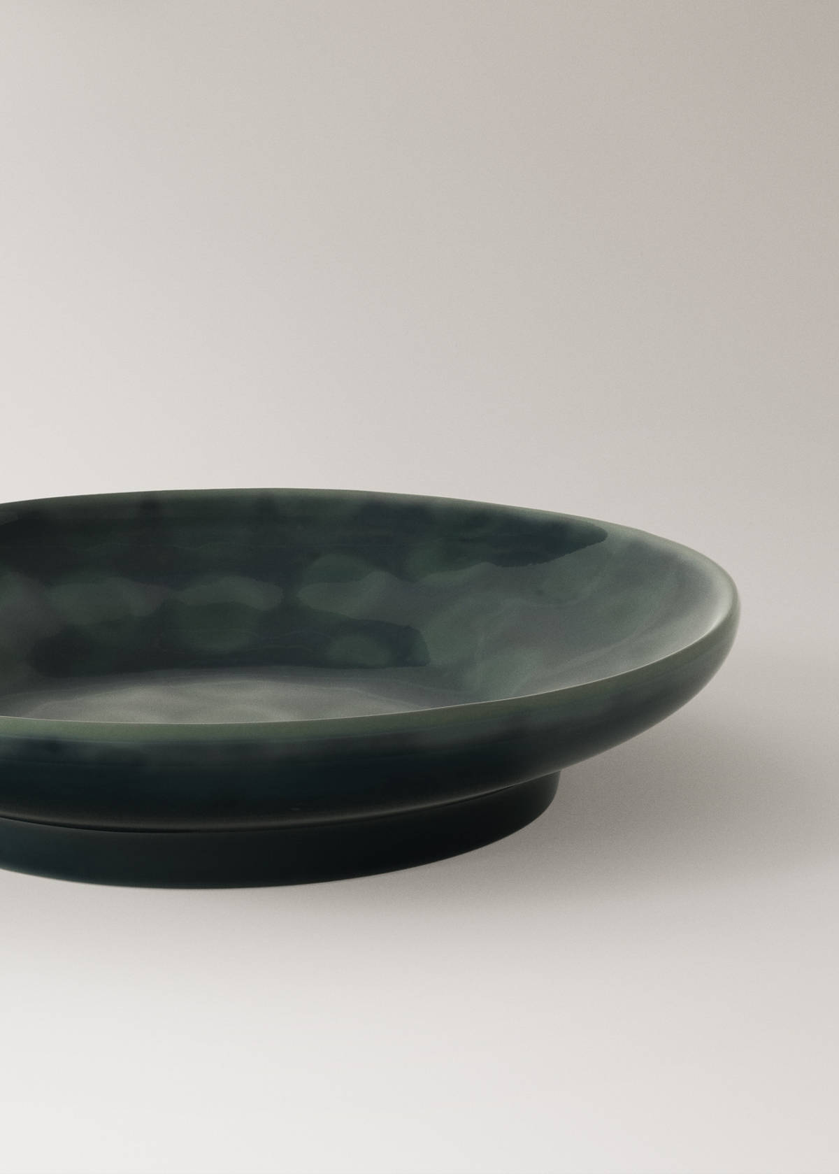 Stoneware deep bowl with circles — Petrol Blue