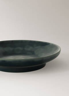 Stoneware deep bowl with circles — Petrol Blue 2