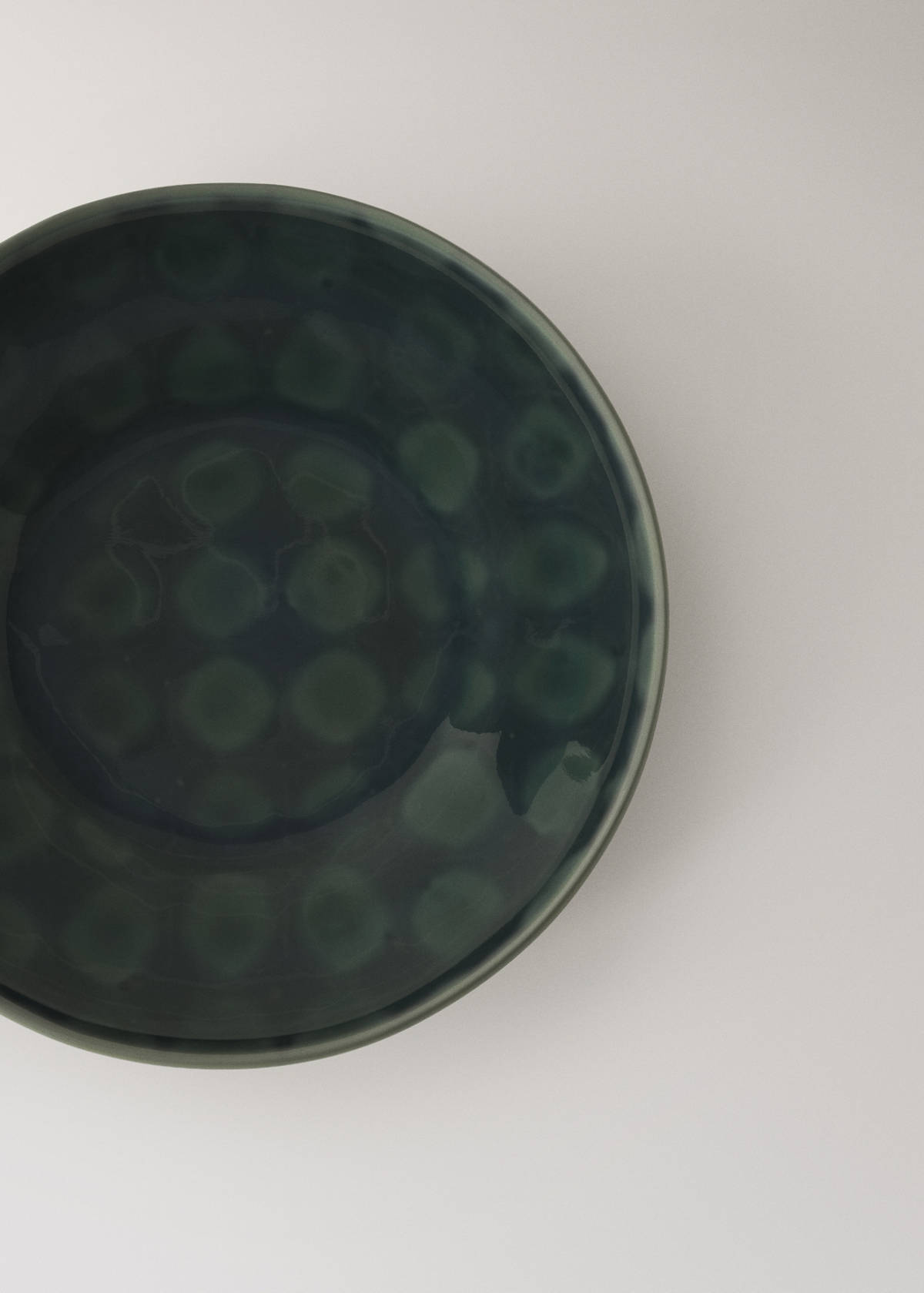 Stoneware deep bowl with circles — Petrol Blue