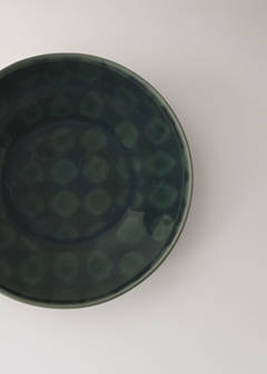 Stoneware deep bowl with circles — Petrol Blue 3