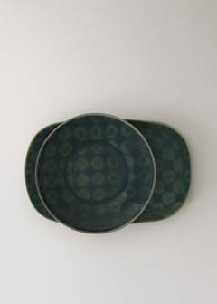 Stoneware deep bowl with circles — Petrol Blue 4