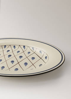 Stoneware dessert plate with hand-painted design — Vibrant blue 2