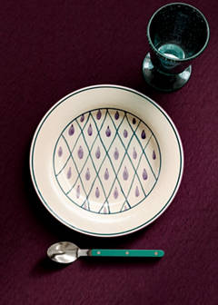 Stoneware dessert plate with hand-painted design — Petrol Blue 1