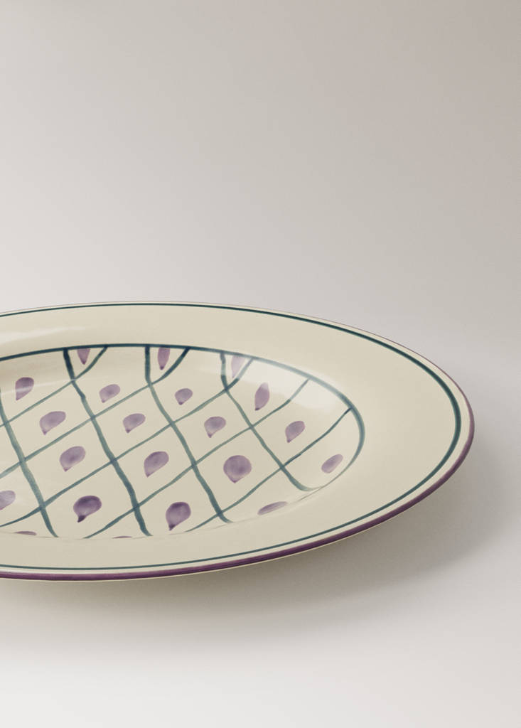Stoneware dessert plate with hand-painted design — Petrol Blue