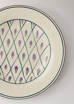 Stoneware dessert plate with hand-painted design — Petrol Blue 3