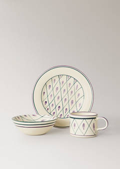 Stoneware dessert plate with hand-painted design — Petrol Blue 4