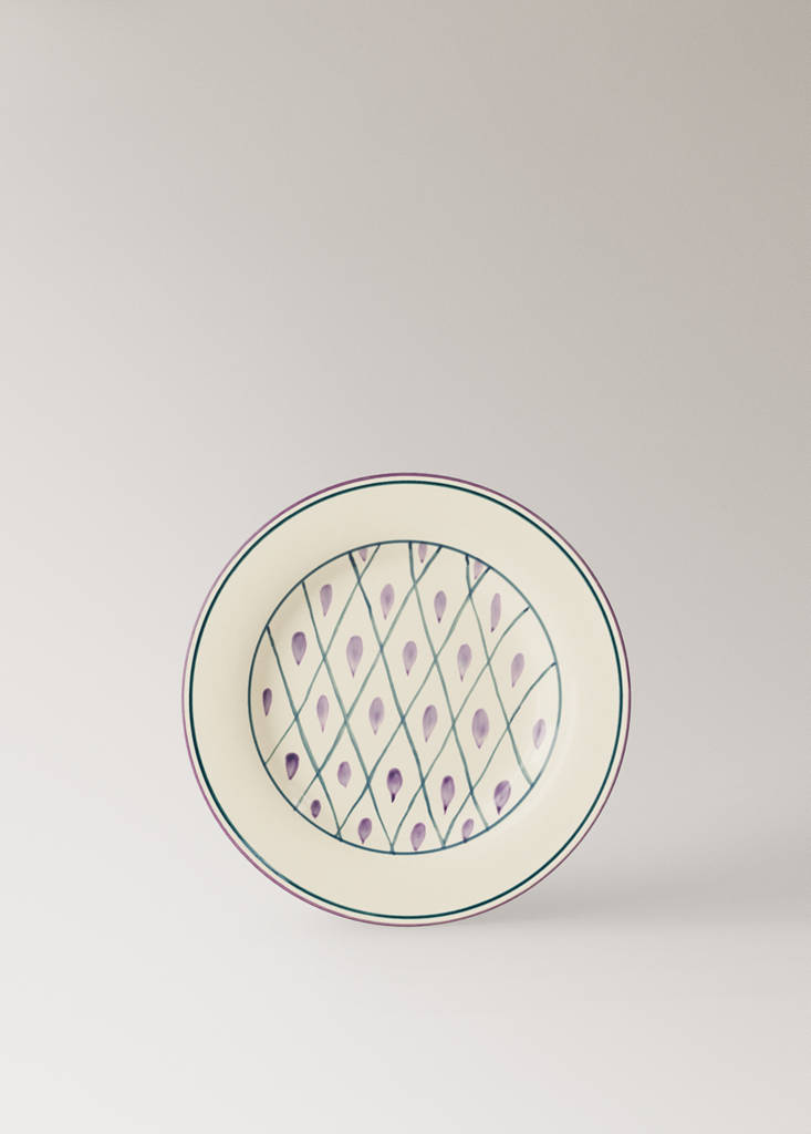 Stoneware dessert plate with hand-painted design — Petrol Blue