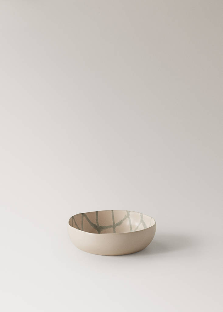 Stoneware bowl with plaid detail — Forest Green