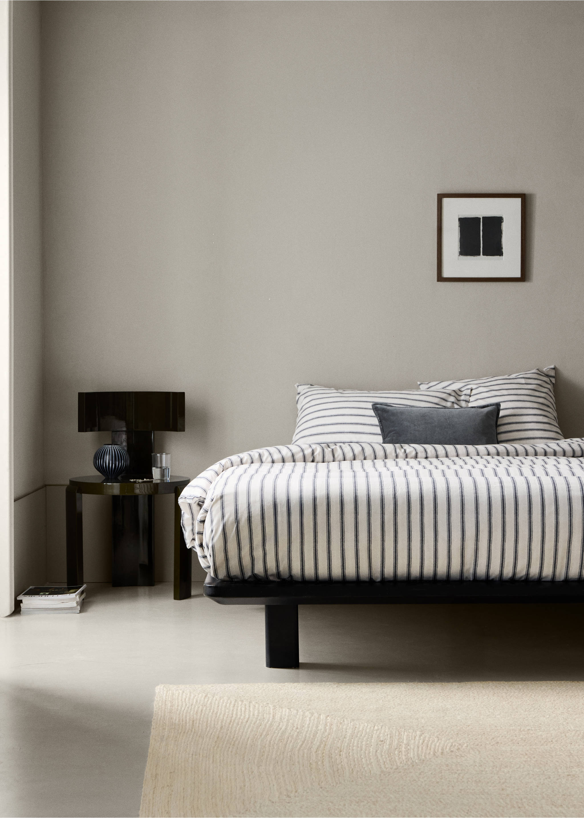 Percale cotton duvet cover 200 thread count striped print for 135/140 cm bed - General plane, Ecru. Ref: 37013323-00.