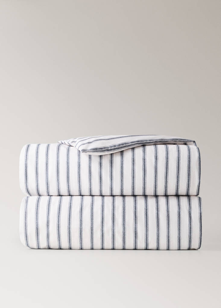 Percale cotton duvet cover 200 thread count striped print for 135/140 cm bed — Ecru