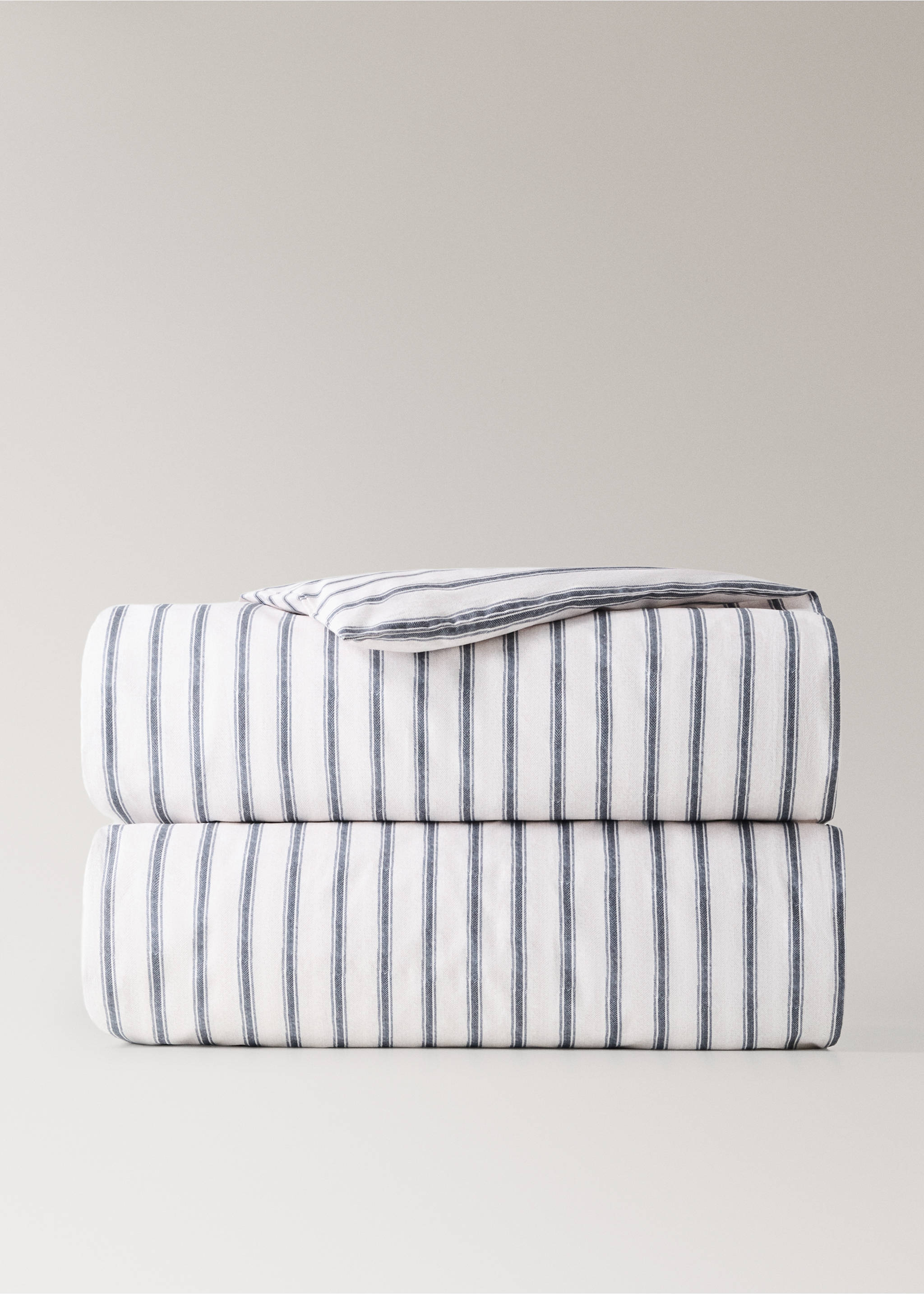 Percale cotton duvet cover 200 thread count striped print for 135/140 cm bed - Article without model, Ecru. Ref: 37013323-00.