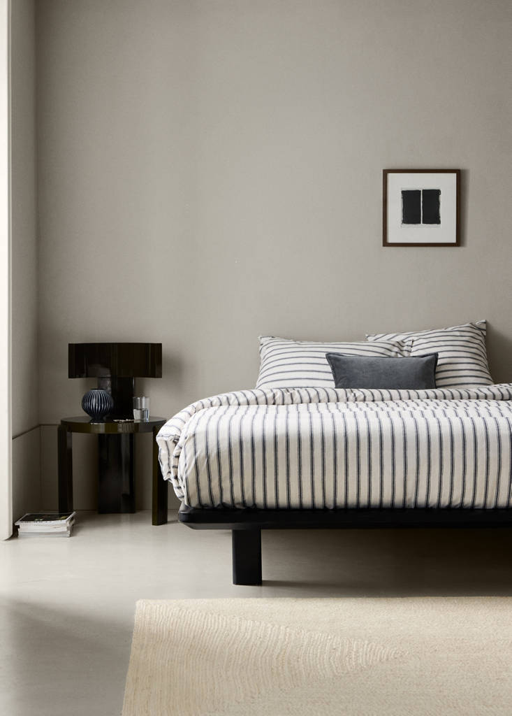 Percale cotton duvet cover 200 thread count striped print for 150/160 cm bed — Ecru