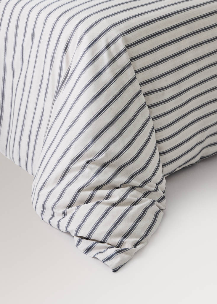 Percale cotton duvet cover 200 thread count striped print for 180/200 cm bed — Ecru