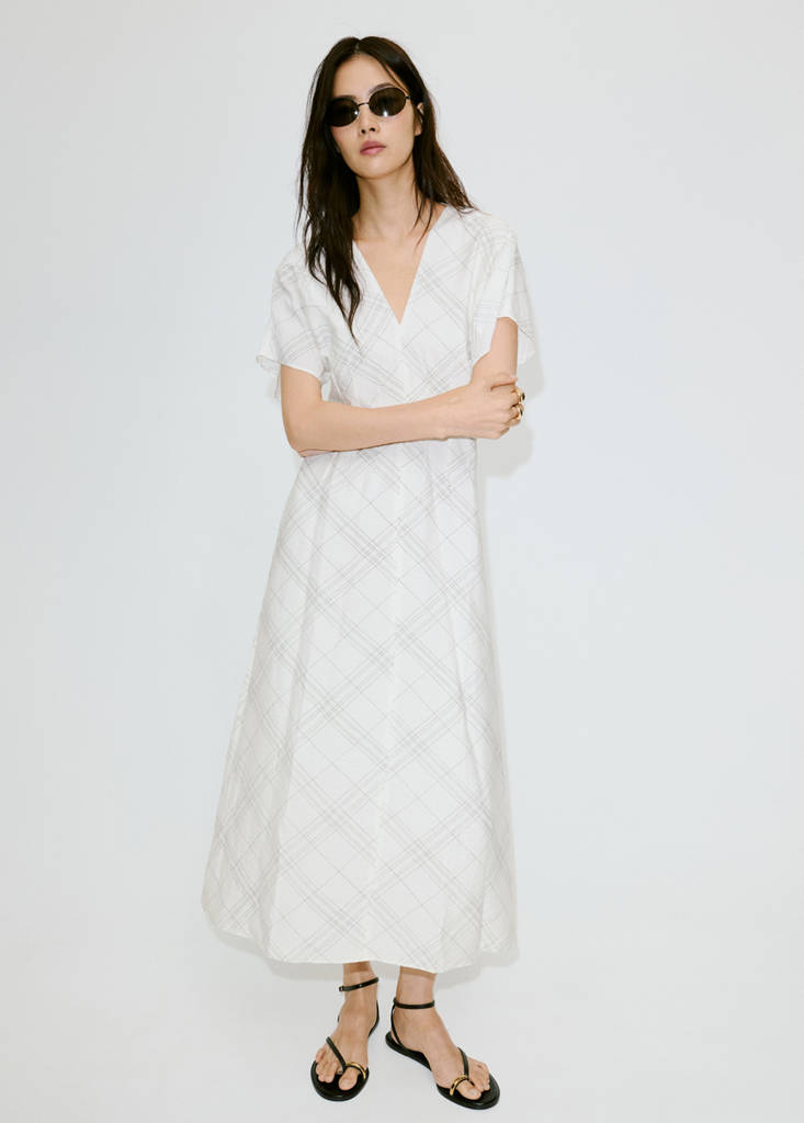 Ruched V-neck dress — White