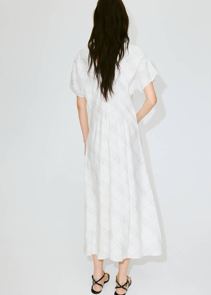 Ruched V-neck dress — White
