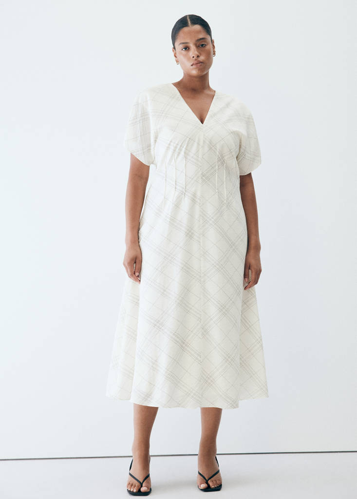 Ruched V-neck dress — White