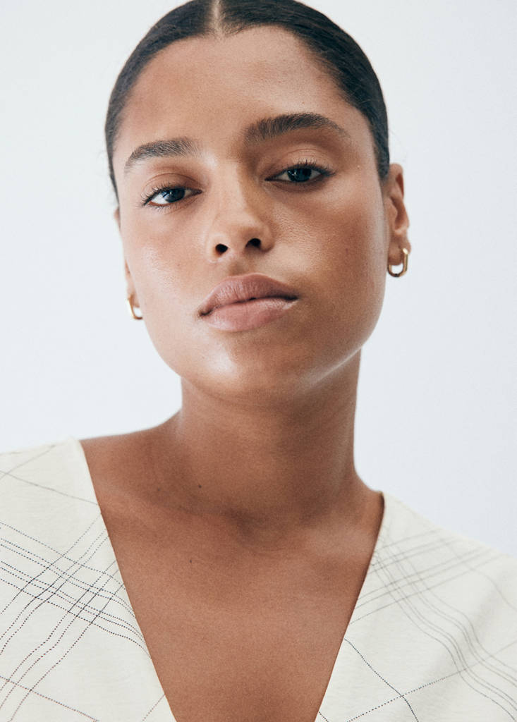 Ruched V-neck dress — White