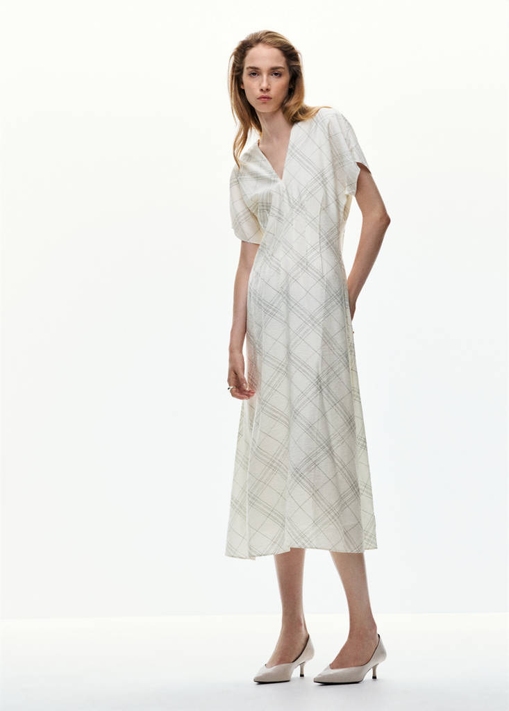 Ruched V-neck dress — White