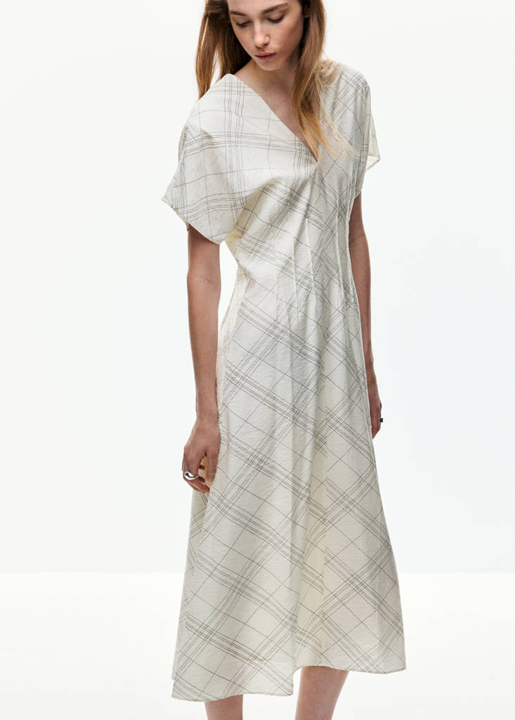 Ruched V-neck dress — White