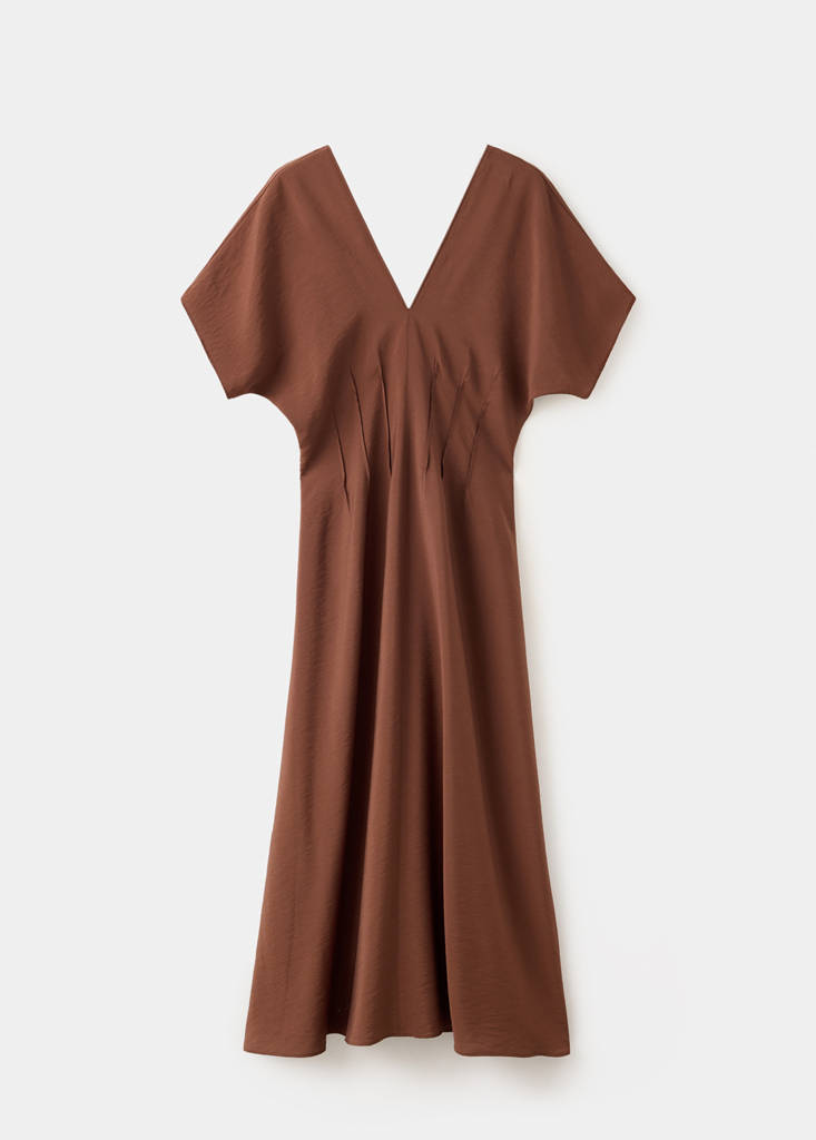 Ruched V-neck dress — Chocolate