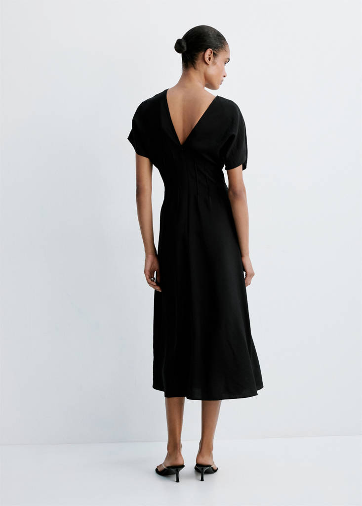 Ruched V-neck dress — Black
