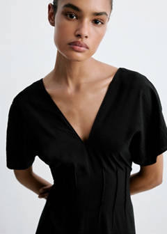 Ruched V-neck dress — Black 4