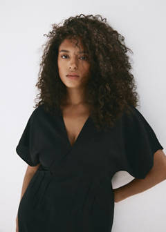 Ruched V-neck dress — Black 6