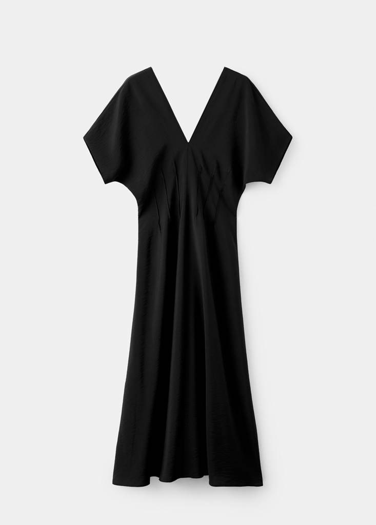 Ruched V-neck dress — Black