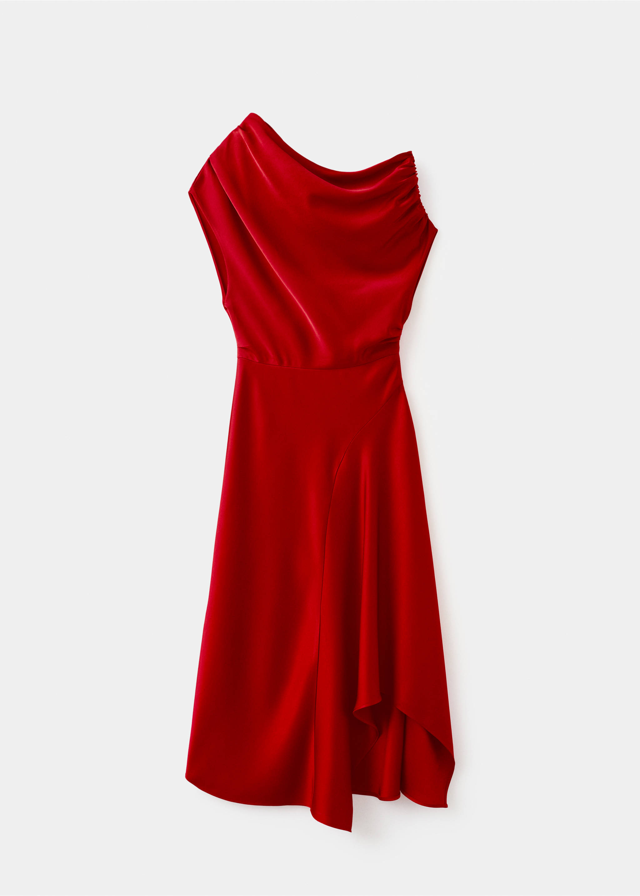 Asymmetrical satin dress - Article without model, Red. Ref: 37013869-00.