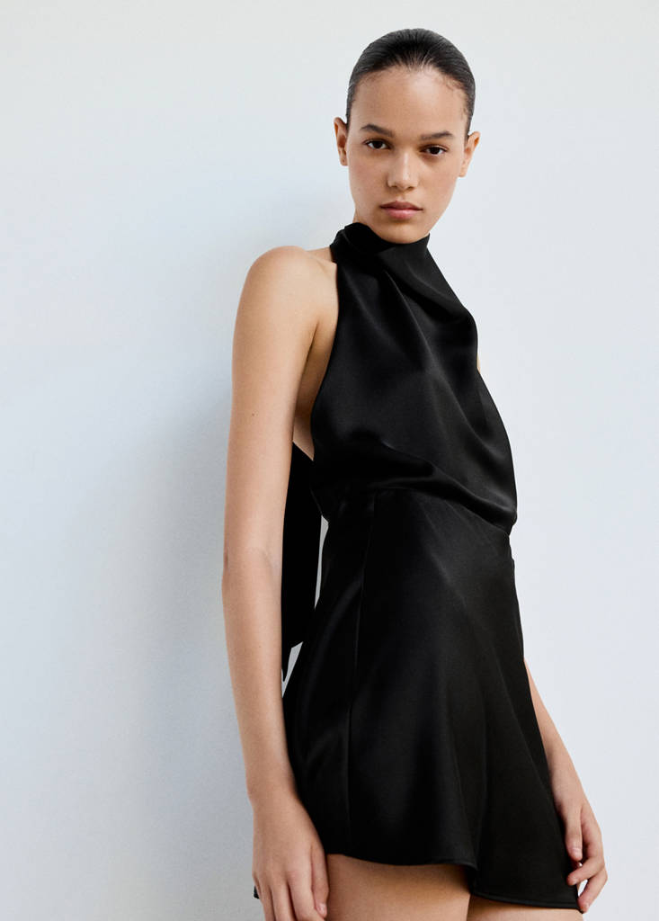 Draped Neck Satin Dress