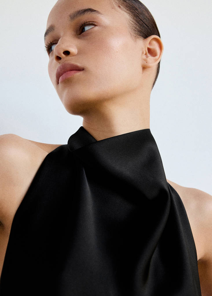 Draped neck satin dress - thumbnail 5