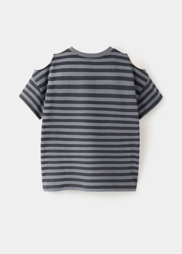 Striped T-shirt with cut-out detail — Charcoal