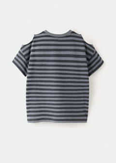 Striped T-shirt with cut-out detail — Charcoal 4