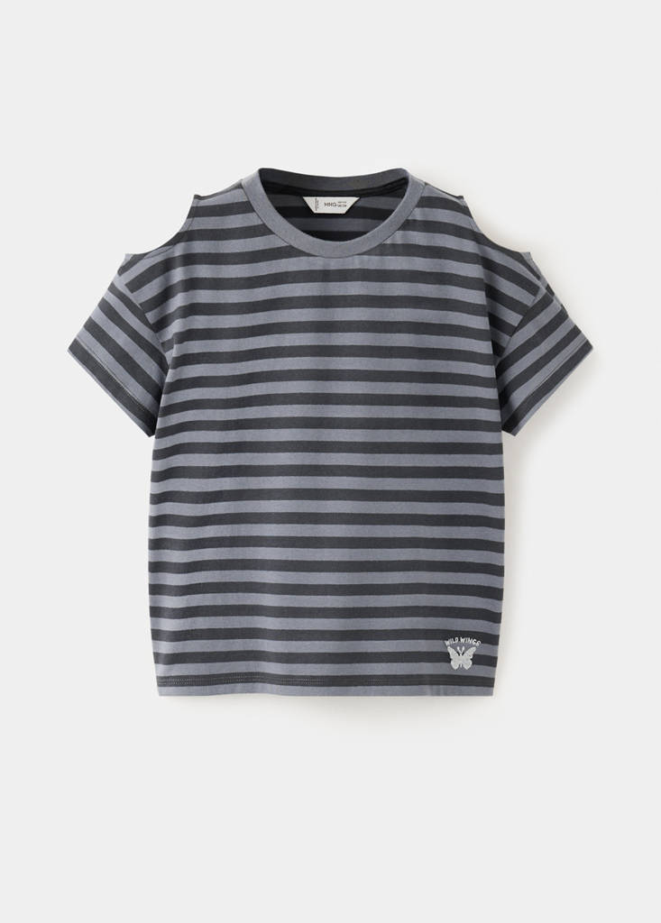 Striped T-shirt with cut-out detail — Charcoal