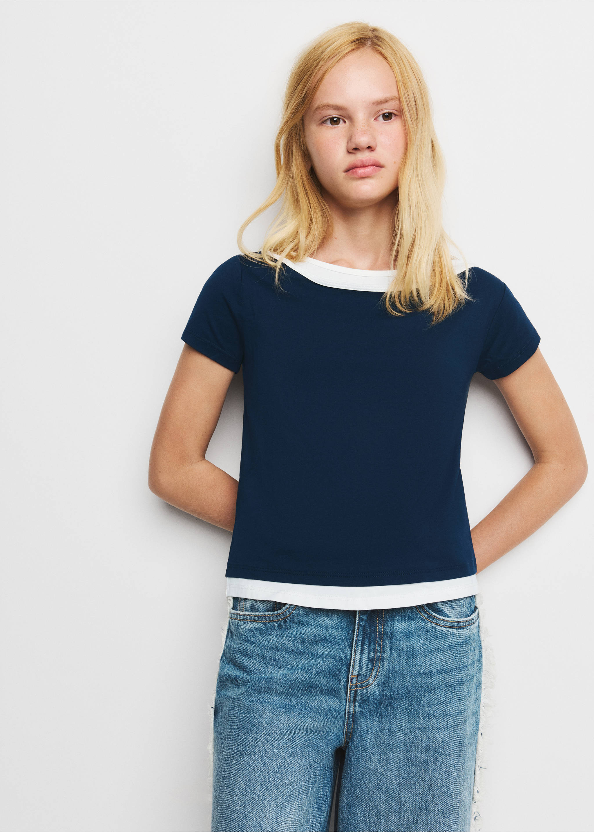 Double cotton t-shirt - Medium plane, Navy. Ref: 37013880-00.