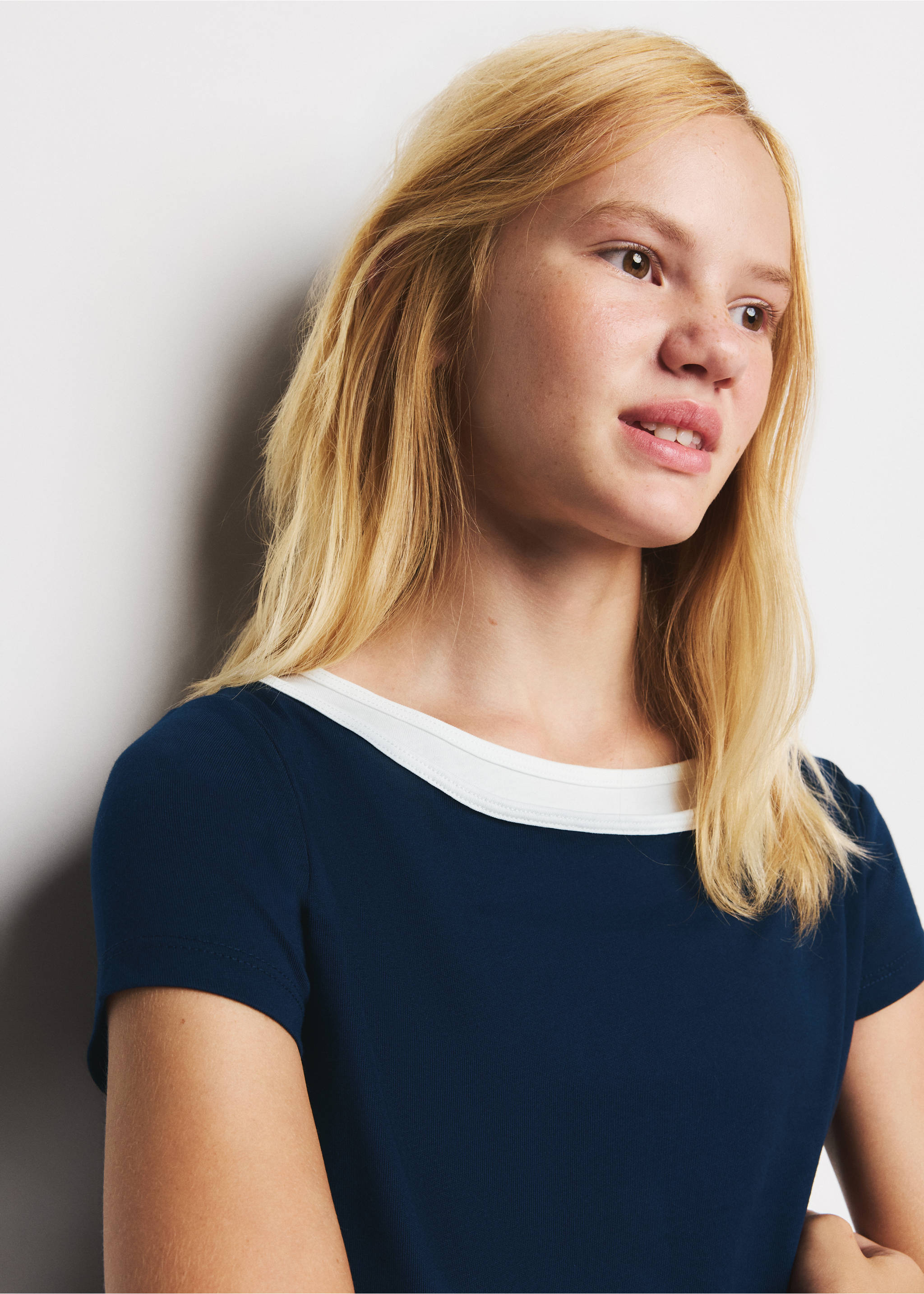 Double cotton t-shirt - Details of the article 1, Navy. Ref: 37013880-00.