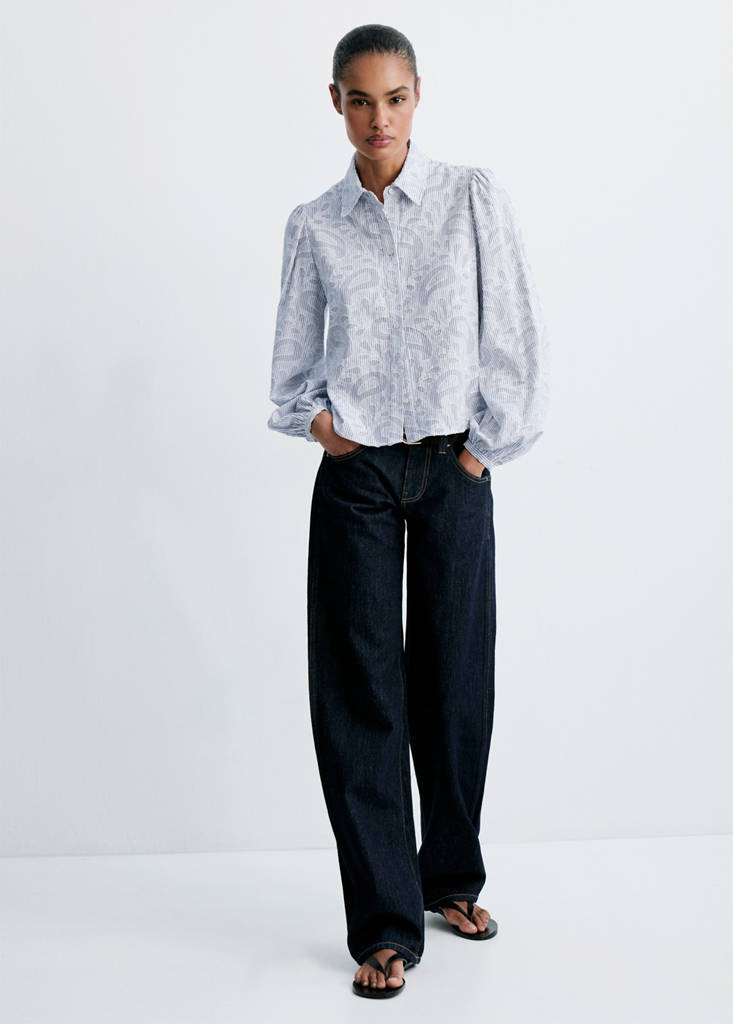 Striped shirt with embroidered details — Sky Blue