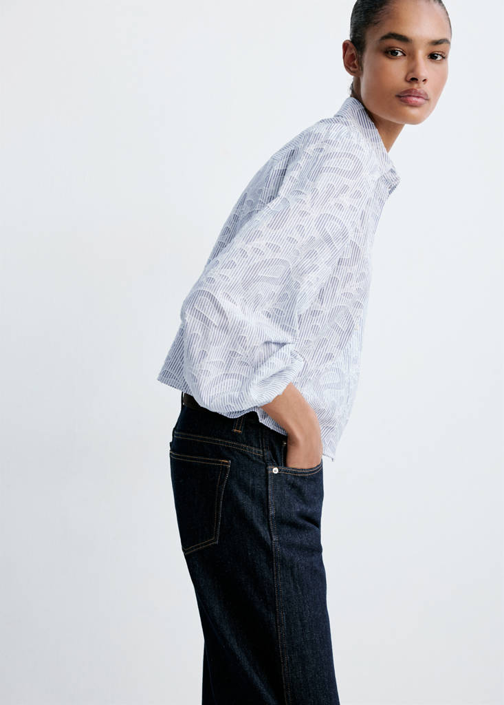 Striped shirt with embroidered details — Sky Blue
