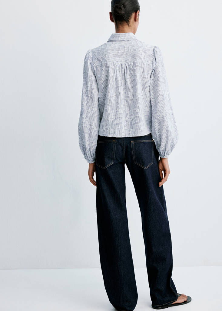 Striped shirt with embroidered details — Sky Blue