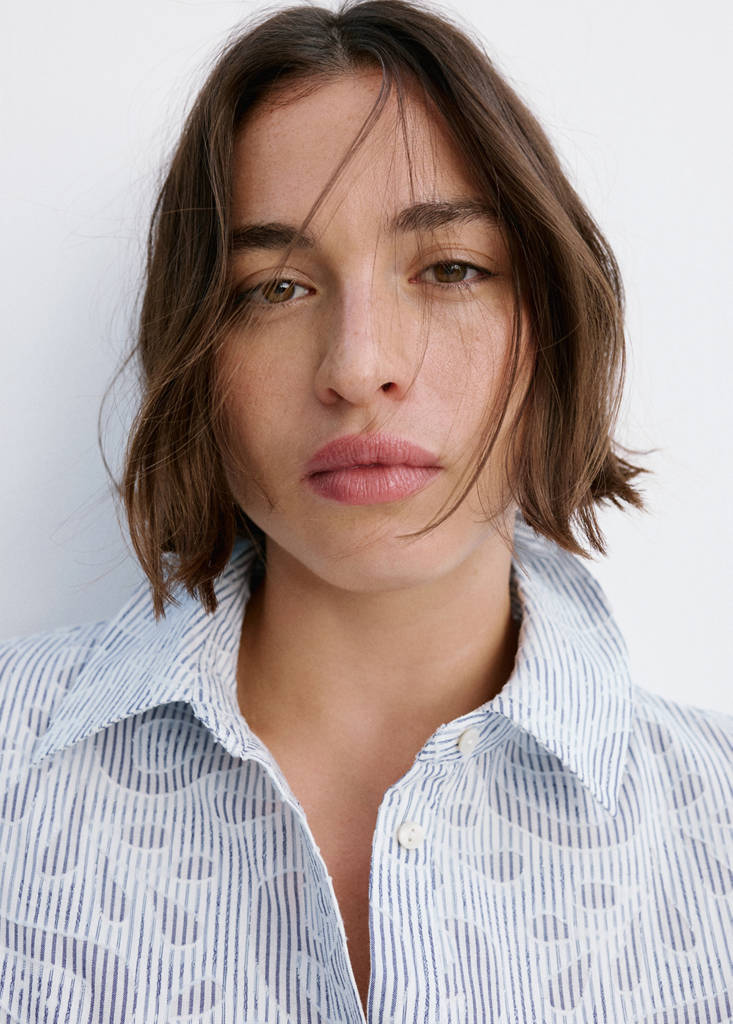 Striped shirt with embroidered details — Sky Blue